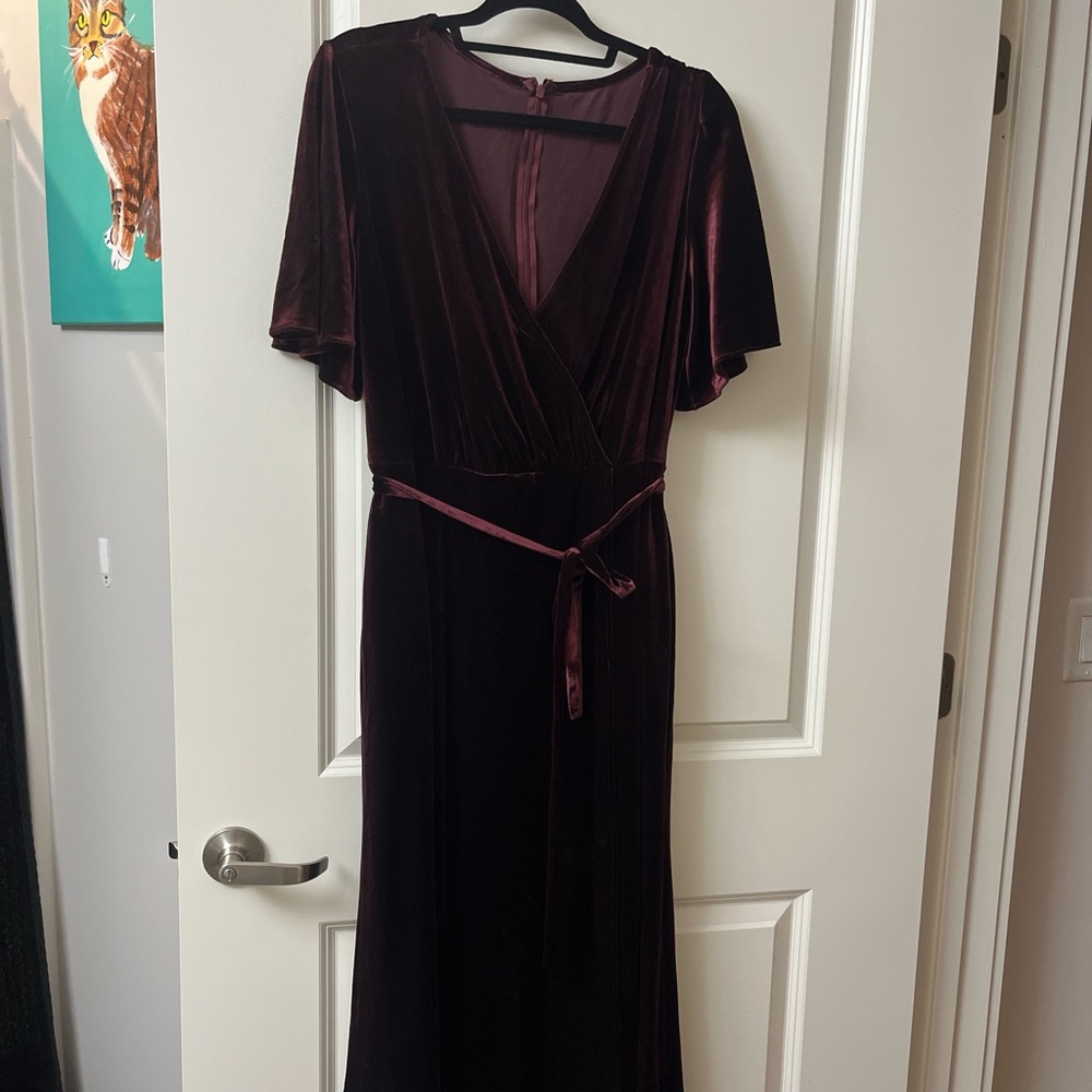 David's Bridal Velvet Burgundy Dress